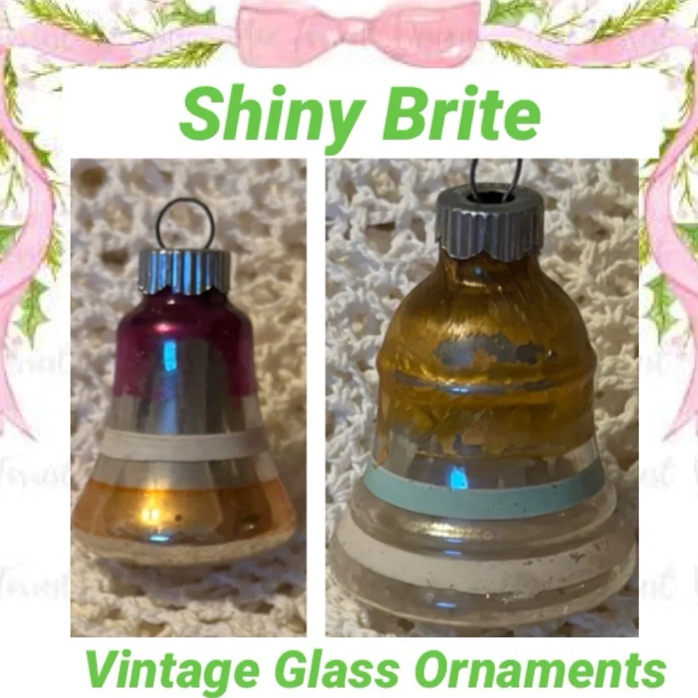 Vintage Bell Christmas Ornaments Shiny Brite Mercury Glass Antique MCM Red Gold